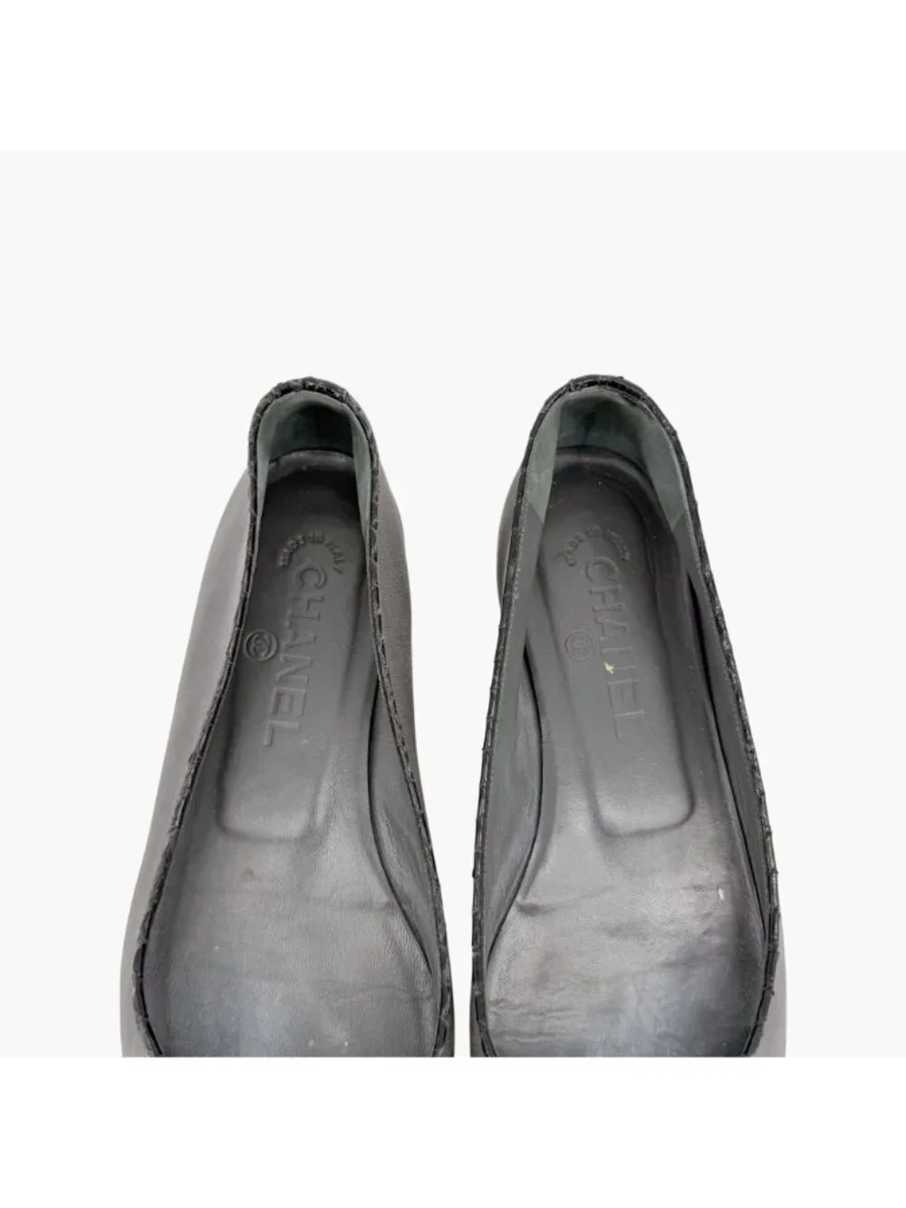 Chanel CC Cap Toe Ballet Flats Bow Gray Leather Black Snake Size 37 US 6-6.5